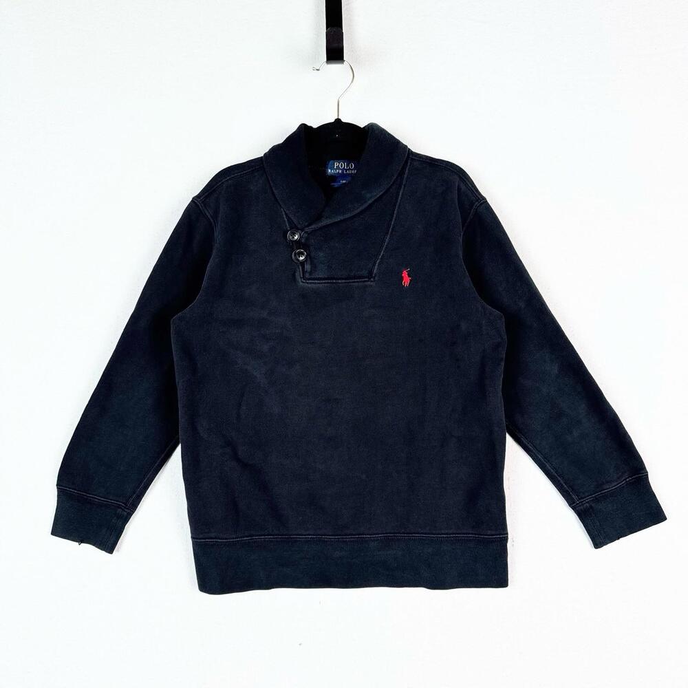 Vintage Polo Ralph Lauren Boys Shawl Collar Sweater Small Size 8 Black‎ Lux Soft